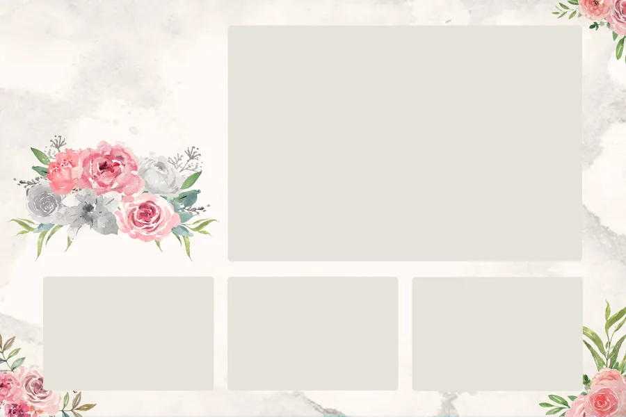 Template photobooth paysage à motif floral avec cinq emplacements photo